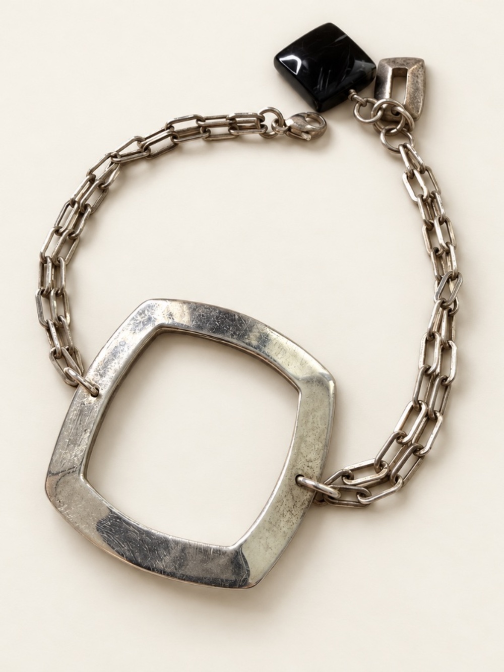 Modernist Silver-Tone Geometric Bracelet + Bonus Ring